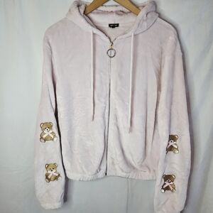 Y2K Plush Teddy Bear Zip Hoodie Soft Streetwear Coquette Pink